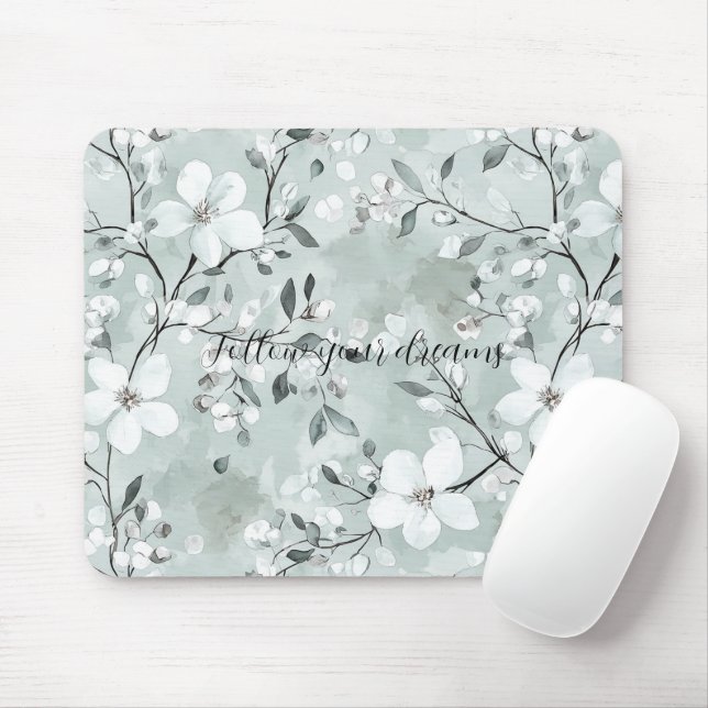 Chic Gray White Blume Mousepad (Mit Mouse)