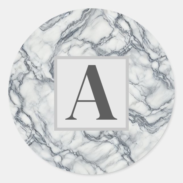 Chic Gray & White Marmor Look Glamour Runder Aufkleber (Vorderseite)