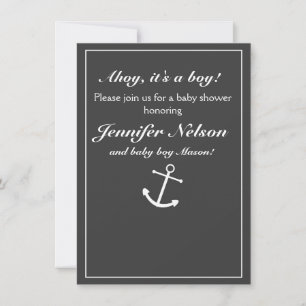 Chic Gray White Nautical Shower Einladung