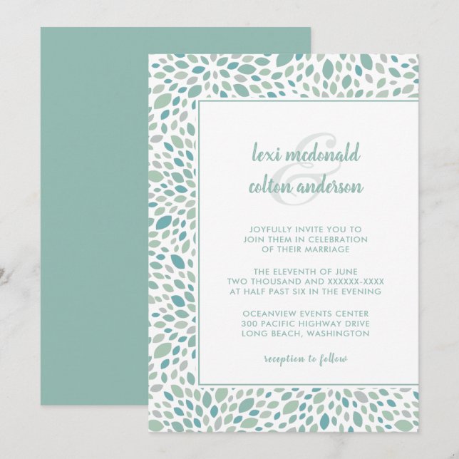 Chic Green Abstrakt Floral Seaside Einladung (Vorne/Hinten)