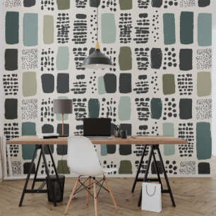 Chic Green, Beige und Black Pattern Tapete