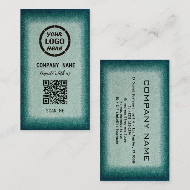 Chic Green Beruflich Design Moderner QR Code Bus Visitenkarte (Vorne/Hinten)