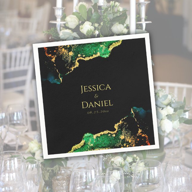 Chic Green Black Gold Wedding Serviette (Chic Green Black Gold Wedding Napkins)