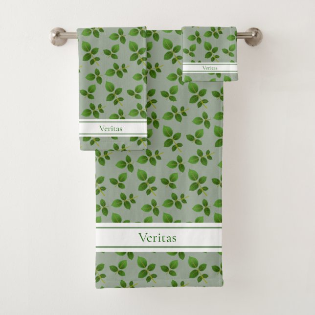 Chic Green Blätter auf Laurel Green Badhandtuch Set (Insitu)