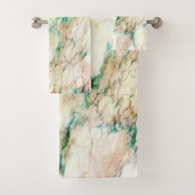 Chic Green Brown Cream Marmormuster Badhandtuch Set (Insitu)