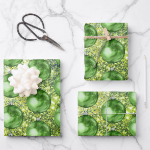 Chic Green Christmas Balls Glitzer Glitzern Geschenkpapier Set
