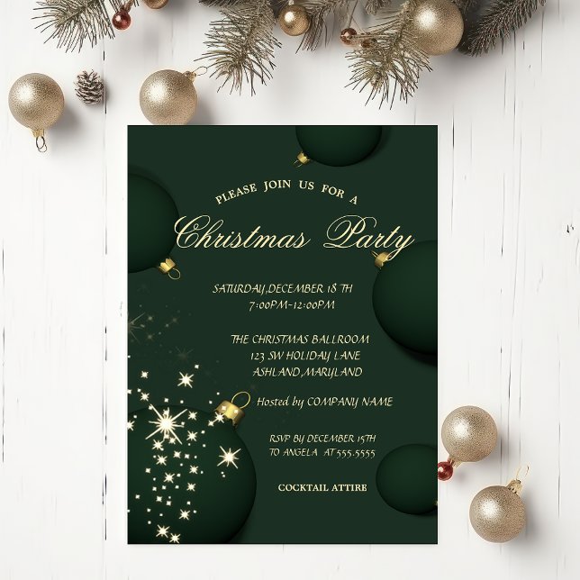 Chic Green Christmas Balls Snowflakes Weihnachten Einladung (Von Creator hochgeladen)