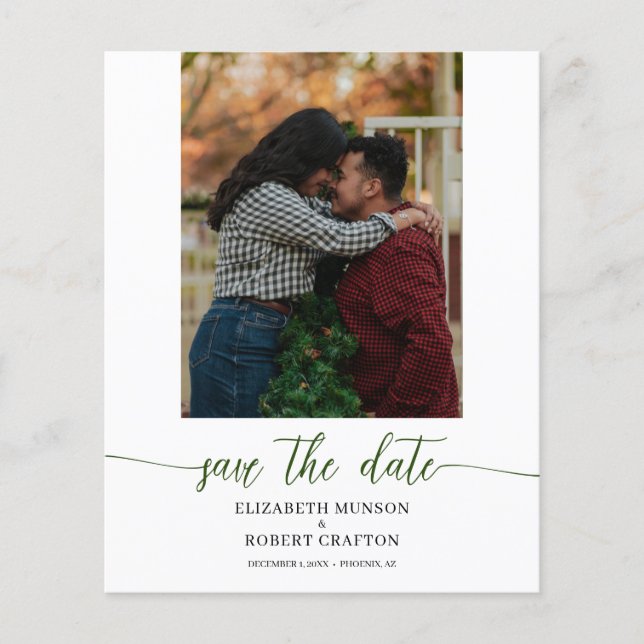 Chic Green Foto Wedding Save the Date (Vorderseite)