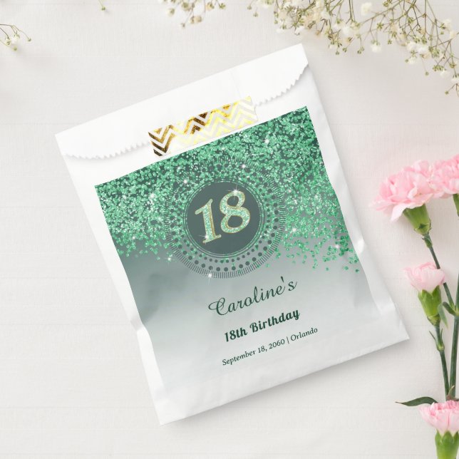 Chic Green Glitzer & Dotted Frame 18. Geburtstag Geschenktütchen (Versiegelt)