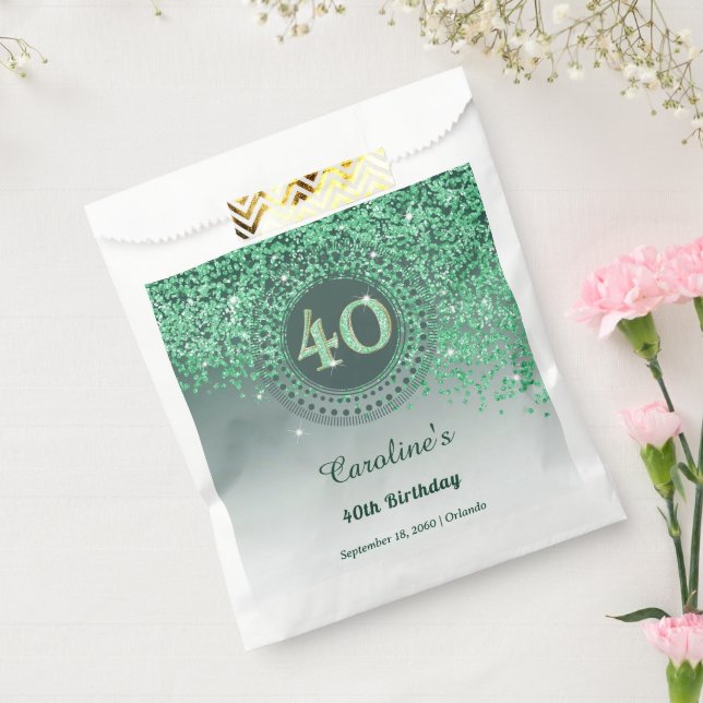 Chic Green Glitzer & Dotted Frame 40. Geburtstag Geschenktütchen (Versiegelt)