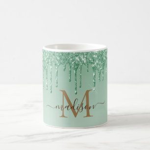 Chic green Glitzer Monogram Kaffeetasse