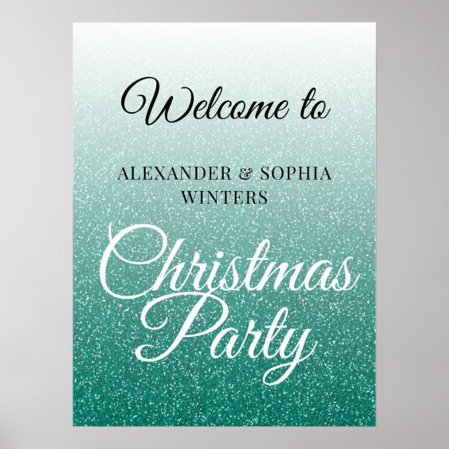 Chic Green Glitzer Ombre Party Willkommen Poster (Vorne)