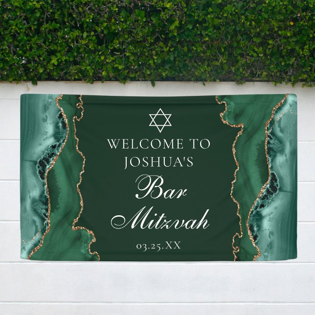 Chic Green Gold Agate Bar Mitzvah Party Banner (Von Creator hochgeladen)