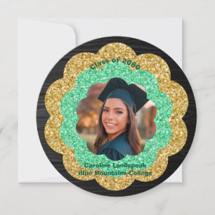 Chic Green Gold Floral Foto Graduation Party Einladung