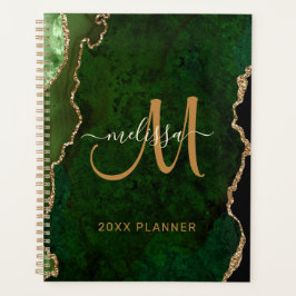 Chic Green Gold Glitzer Agate Custom Monogram 2024 Planer