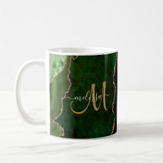 Chic Green Gold Glitzer Agate Custom Monogram Kaffeetasse