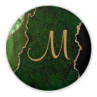 Chic Green Gold Glitzer Agate Custom Monogram