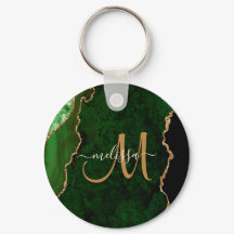 Chic Green Gold Glitzer Agate Custom Monogram