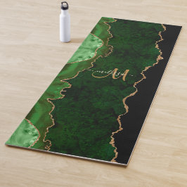 Chic Green Gold Glitzer Agate Custom Monogram Yogamatte