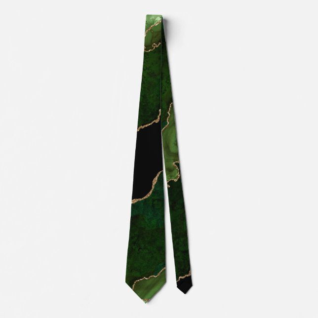 Chic Green Gold Glitzer Agate Marble Wedding Krawatte (Vorderseite)
