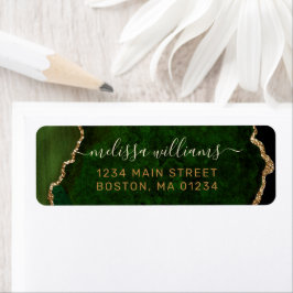 Chic Green Gold Glitzer Agate Monogram-Adresse