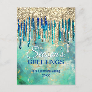 Chic green gold Glitzer Tropfen Weihnachten Neues  Postkarte