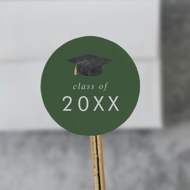Chic Green Grad Cap Class Year Abschluss Runder Aufkleber (Von Creator hochgeladen)