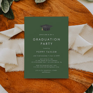 Chic Green Grad Cap Graduation Party Einladung