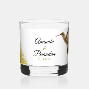 Chic Green Hummingbird and Gold Dust Wedding Whiskyglas