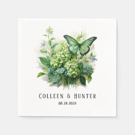 Chic Green Hydrangea Floral Butterfly Wedding Serviette