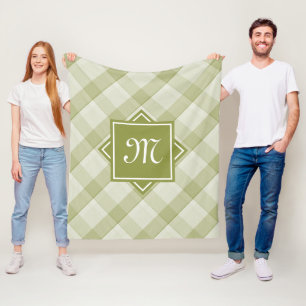 Chic Green Kariert mit moderner Diagonal-Monogramm Fleecedecke
