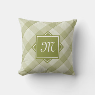 Chic Green Kariert mit moderner Diagonal-Monogramm Kissen