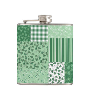 Chic Green Kleeblatts Imitate Patchwork Hip Flask Flachmann