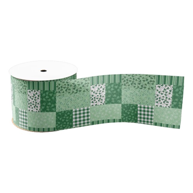 Chic Green Kleeblatts Imitate Patchwork Ribbon Ripsband (Spule)