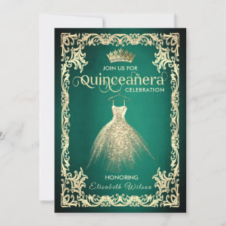 Chic green Luxus Gold Kleid tiara Quinceañera I Einladung