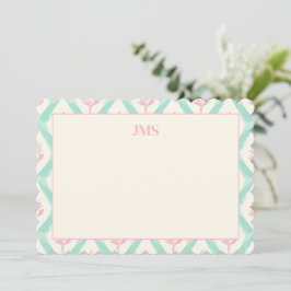Chic Green Pattern Monogram Stationary Mitteilungskarte