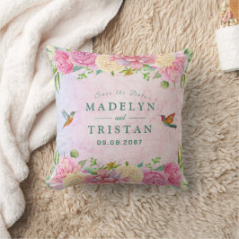 Chic Green & Pink Delikate Wasserfarbenflora Kissen