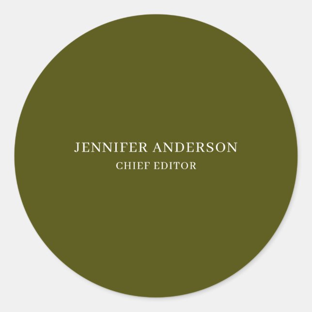 Chic Green Professional Modern Plain Minimalist Runder Aufkleber (Vorderseite)