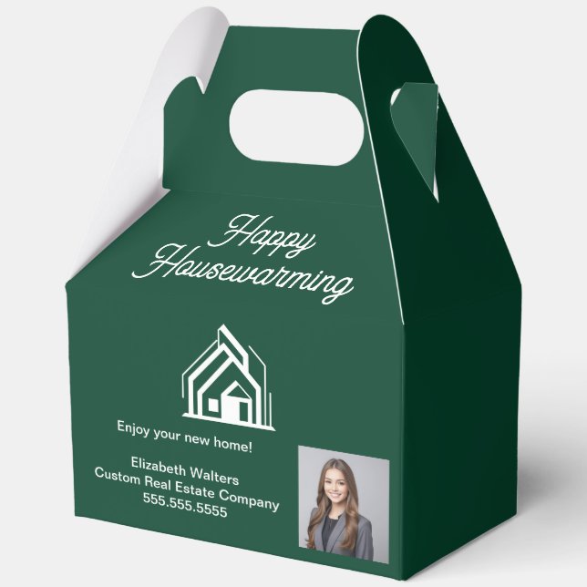 Chic Green Real Estate Agent Photo Housewarming Geschenkschachtel (Vorderseite)