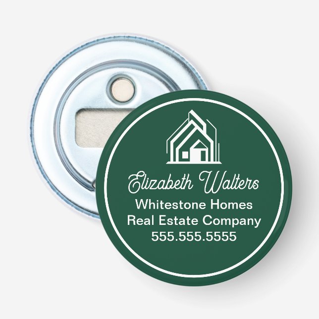 Chic Green Real Estate Company Customized Realtor Flaschenöffner (Vorderseite)