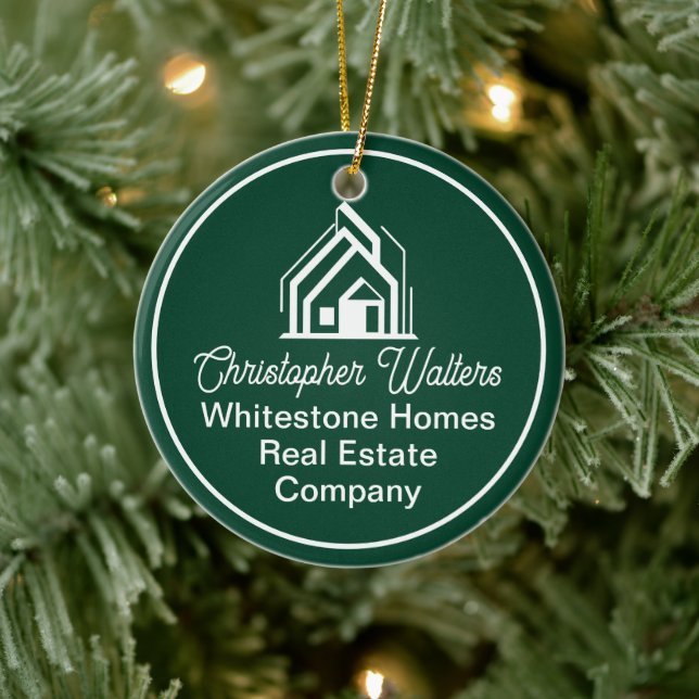 Chic Green Real Estate Company Customized Realtor Keramik Ornament (Baum)