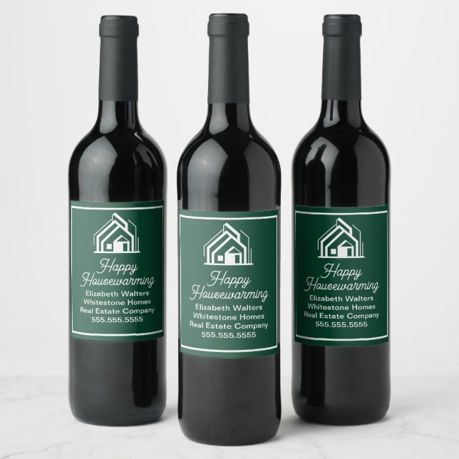 Chic Green Real Estate Company Customized Realtor Weinetikett (Flaschen)