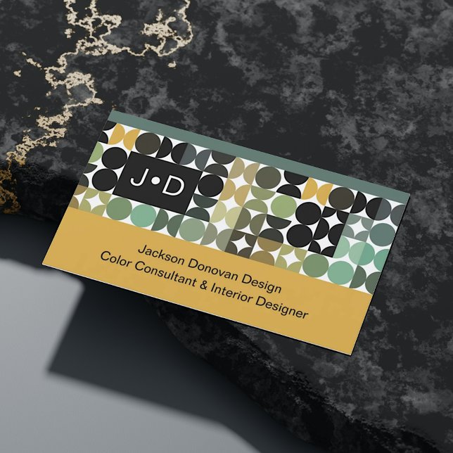 Chic Green Schwarz-weiß Brown Retro Art Muster Visitenkarte (Von Creator hochgeladen)