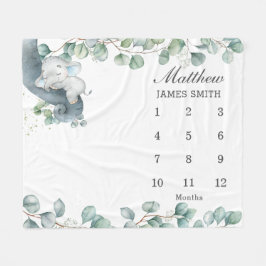 Chic Green Sleeping Elephant Monthly Meilenstein Fleecedecke