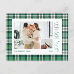 Chic Green Tartan Kariert Happy New Year Foto Postkarte