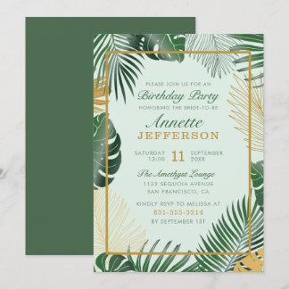 Chic Green Tropical Blätter Trendy Geburtstagspart Einladung