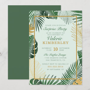 Chic Green Tropical Blätter Trendy Surprise Party Einladung