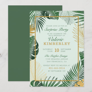 Chic Green Tropical Blätter Trendy Surprise Party Einladung
