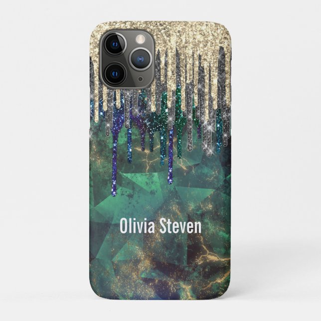 Chic green türkise Gold Glitzer Tropfen monogramm Case-Mate iPhone Hülle (Rückseite)