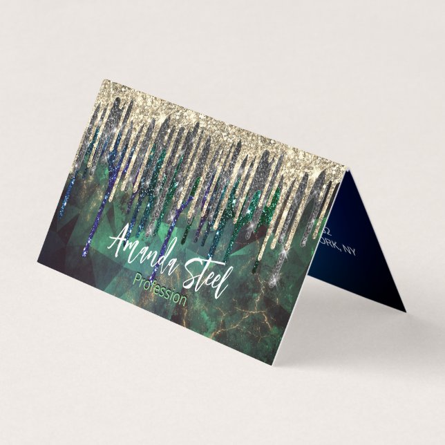 Chic green türkise Gold Glitzer Tropfen monogramm Visitenkarten (Vorderseite)